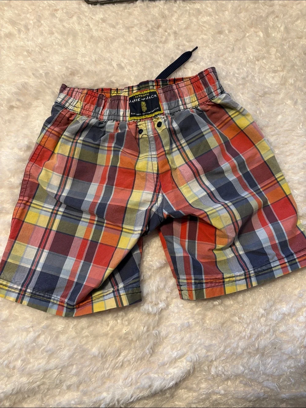 Jamie and Jack Plaid Multicolor Drawstring Swim Trunks Size 4